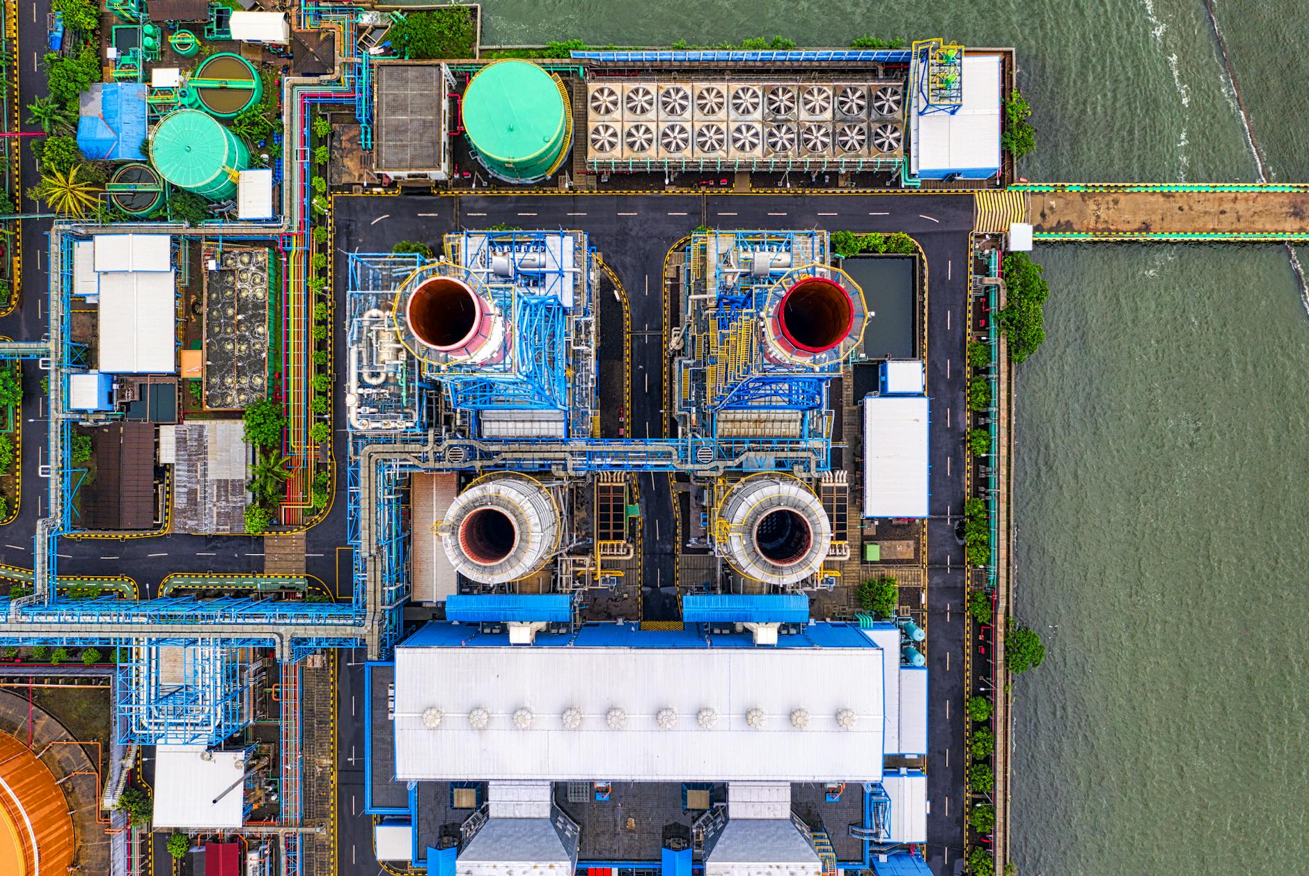 aerial view of plant beside water